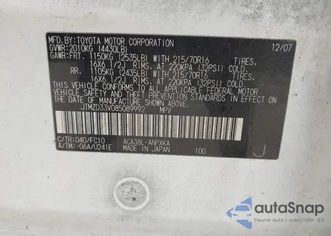 2008 Toyota Rav4 из США, поврежденный, VIN JTMZD33V085089992